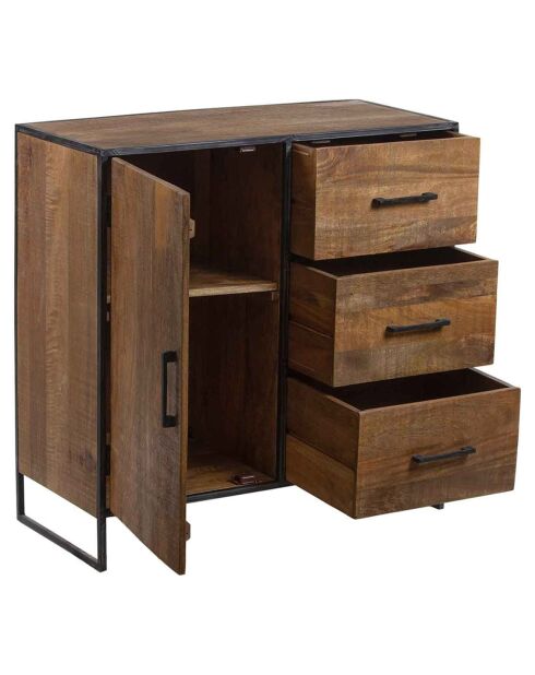 Buffet 1 porte 3 tiroirs manguier stockholm naturel ciré - 90x40x90 cm