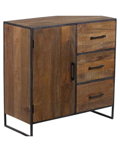 Buffet 1 porte 3 tiroirs manguier stockholm naturel ciré - 90x40x90 cm
