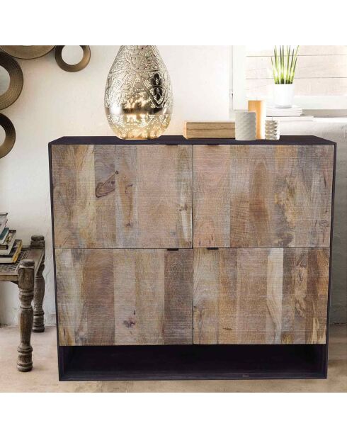 Buffet haut design bois bicolore manguier kabir naturel - 100x40x110 cm
