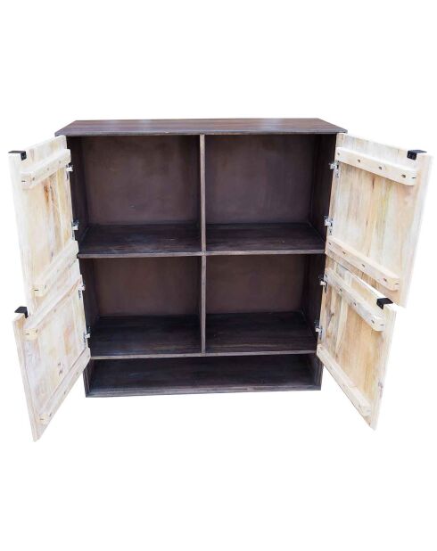 Buffet haut design bois bicolore manguier kabir naturel - 100x40x110 cm