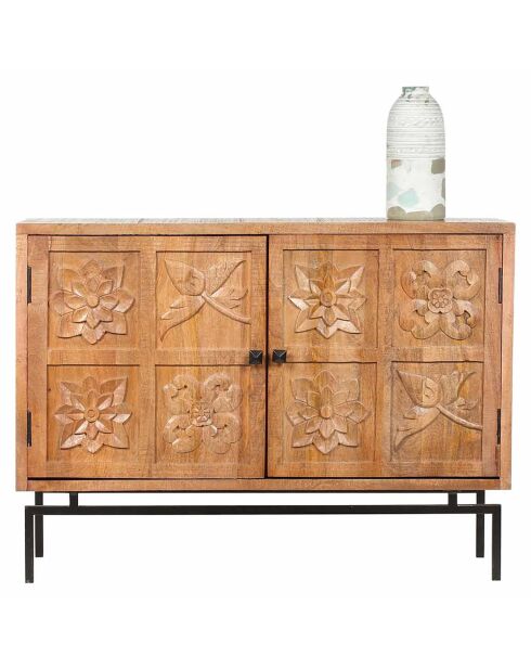 Buffet sculpté 2 portes manguier Sculpture naturel - 112x40x80 cm