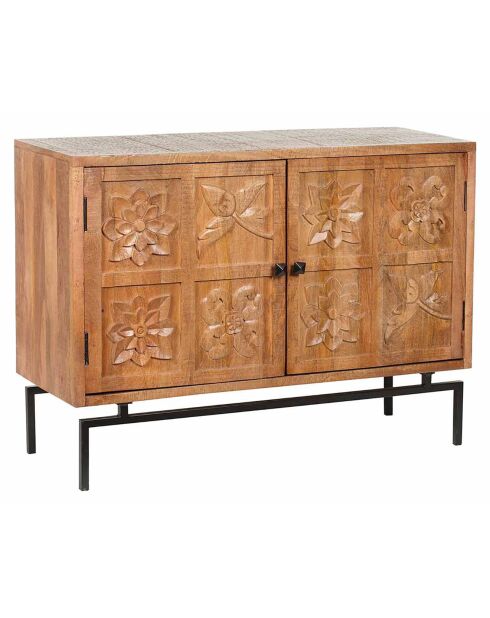 Buffet sculpté 2 portes manguier Sculpture naturel - 112x40x80 cm
