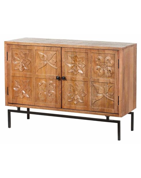 Buffet sculpté 2 portes manguier Sculpture naturel - 112x40x80 cm