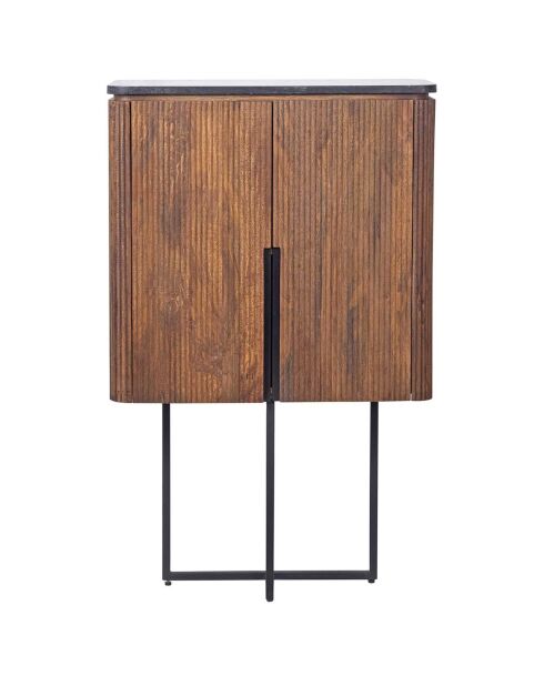 Buffet haut plateau marbre noir manguier kfir naturel ciré - 80x40x126 cm