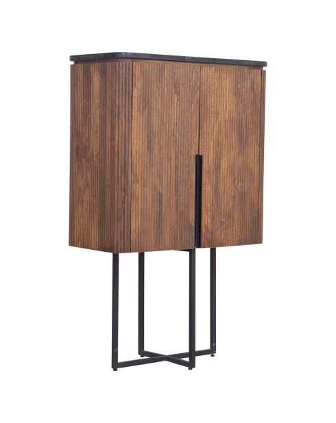 Buffet haut plateau marbre noir manguier kfir naturel ciré - 80x40x126 cm