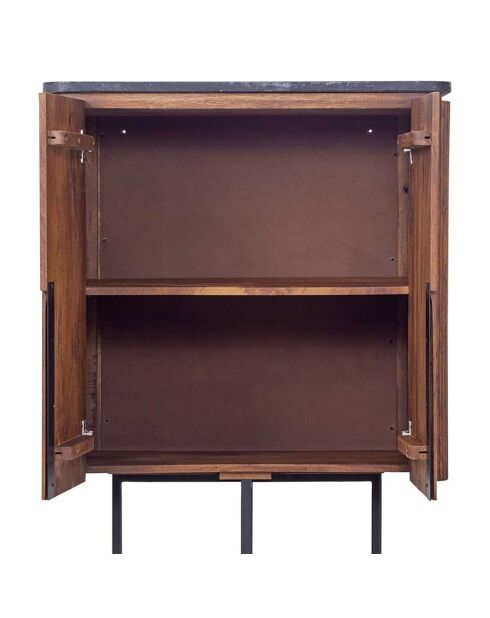 Buffet haut plateau marbre noir manguier kfir naturel ciré - 80x40x126 cm