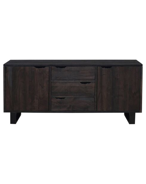 Buffet 2 portes 3 tiroirs en acacia massif et métal black forest noir - 180x45x80 cm