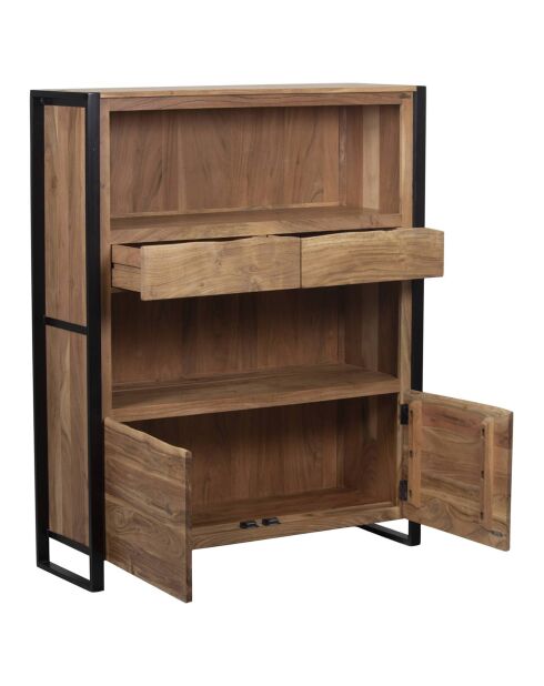 Hoog dressoir, 2 deuren, 2 laden, acacia, vlaggetje, bruin - 120x40x150 cm