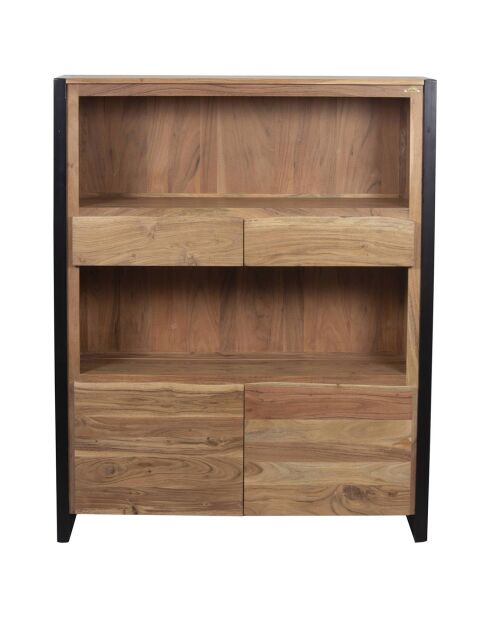 Hoog dressoir, 2 deuren, 2 laden, acacia, vlaggetje, bruin - 120x40x150 cm