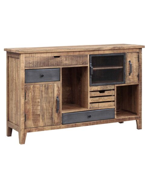 Buffet 3 portes 4 tiroirs manguier farm brun/miel - 135x40x85 cm