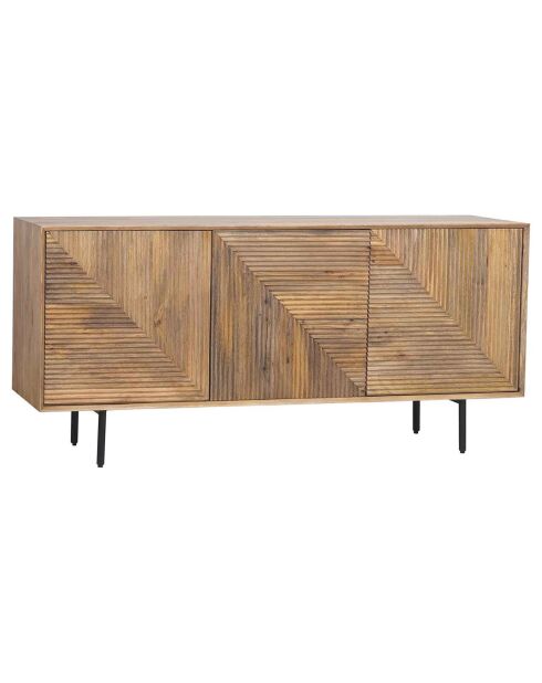 Laag dressoir uit hout gesneden met geometrisch patroon mangohout maglan naturel/zwart - 170x45x80 cm