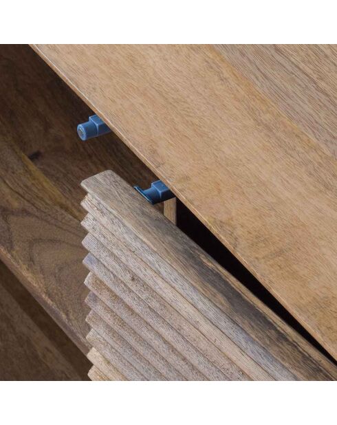 Laag dressoir uit hout gesneden met geometrisch patroon mangohout maglan naturel/zwart - 170x45x80 cm