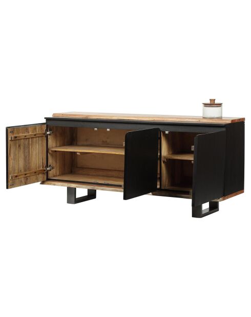 Buffet 3 portes acacia black marron - 160x42x72 cm