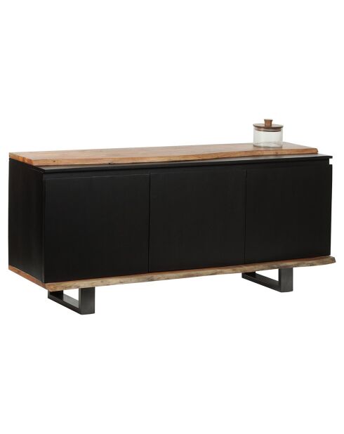 Buffet 3 portes acacia black marron - 160x42x72 cm
