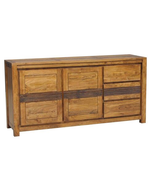 Buffet 2 portes 3 tiroirs acacia tatoo ebene - 170x45x85 cm