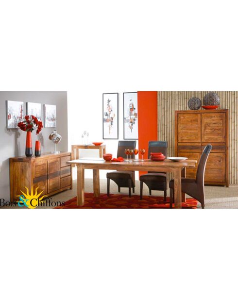 Buffet 2 portes 3 tiroirs acacia tatoo ebene - 170x45x85 cm