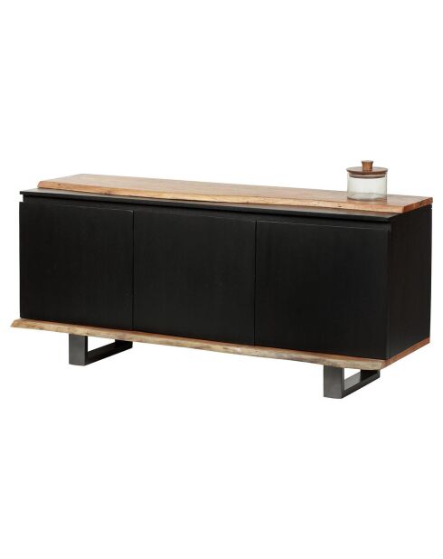 Buffet 3 portes acacia black marron - 160x42x72 cm