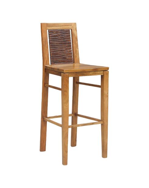 Tabouret de bar bois sculpté bicolore acacia maya brun/miel - 45x47x110 cm