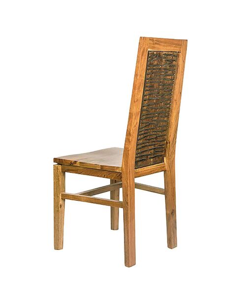 Chaise bois sculpté bicolore acacia maya brun/miel - 45x43x103 cm