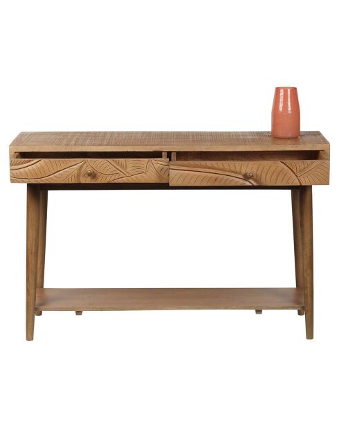 Console sculptée 2 tiroirs manguier floria marron - 130x70x45 cm