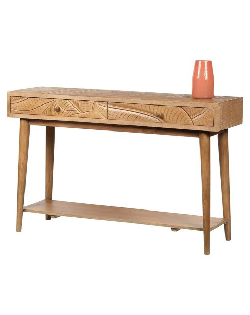 Console sculptée 2 tiroirs manguier floria marron - 130x70x45 cm