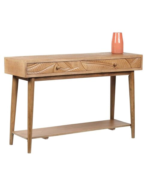 Console sculptée 2 tiroirs manguier floria marron - 130x70x45 cm