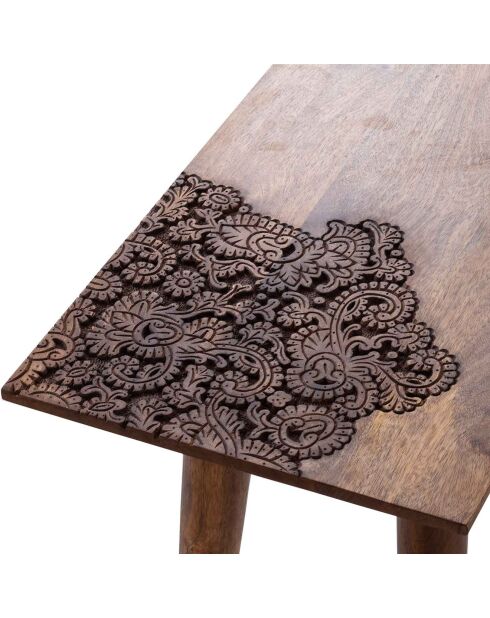 Console plateau sculpté bois massif manguier adir miel clair - 110x40x76 cm