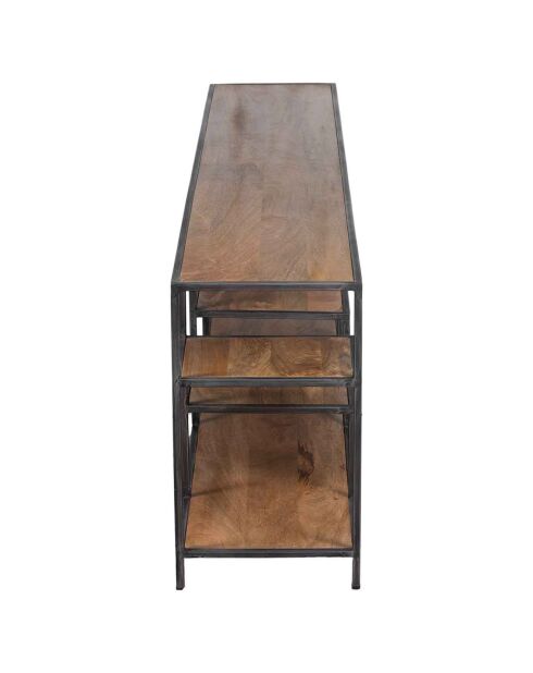 Etagere basse industrielle manguier stockholm naturel ciré - 210x35x60 cm