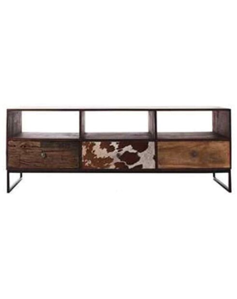 Meuble tv multi-matériaux peau de vache manguier kara miel/noir - 175x40x60 cm