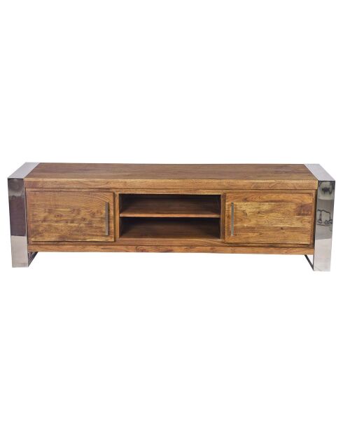 Meuble tv 2 portes acacia stainless marron - 170x45x55 cm