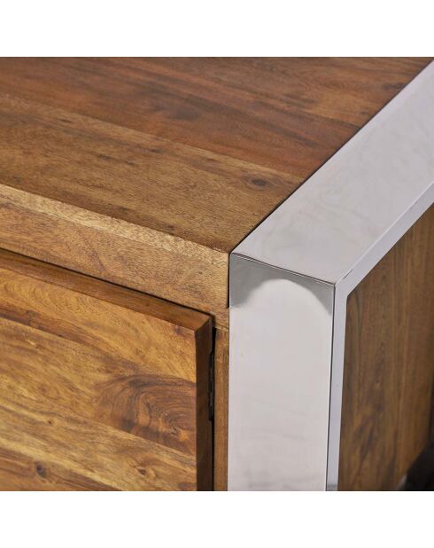 Meuble tv 2 portes acacia stainless marron - 170x45x55 cm