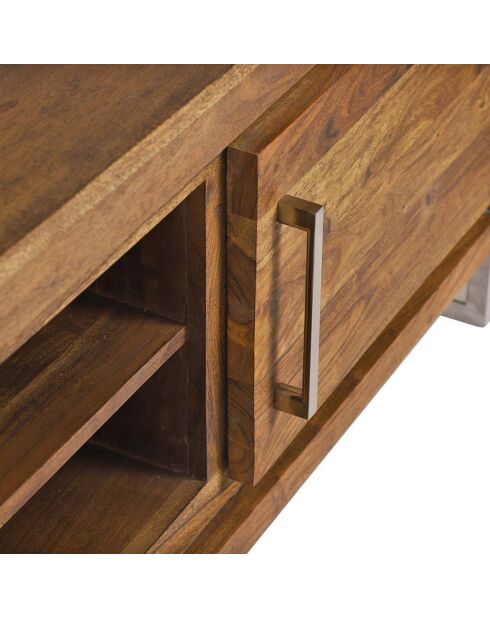 Meuble tv 2 portes acacia stainless marron - 170x45x55 cm