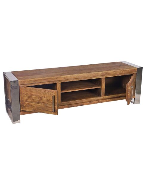 Meuble tv 2 portes acacia stainless marron - 170x45x55 cm