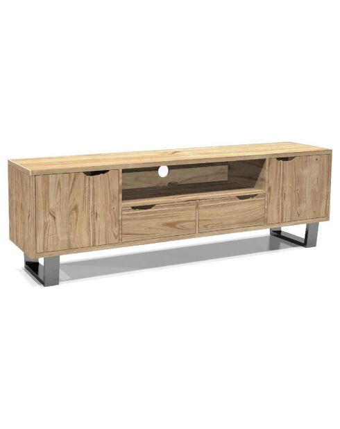 Meuble tv 2 portes 2 tiroirs en acacia massif forest brut - 190x40x60 cm