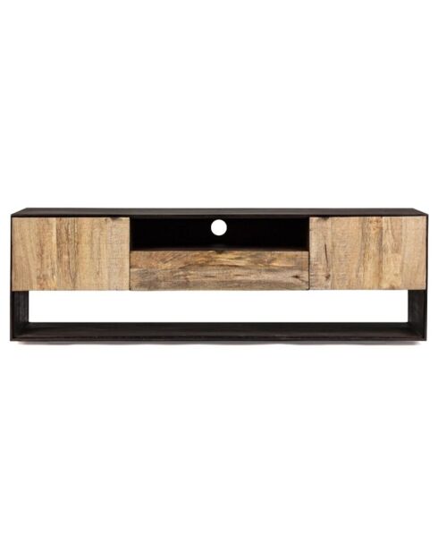 Meuble tv design bois bicolore manguier kabir naturel - 160x40x50 cm