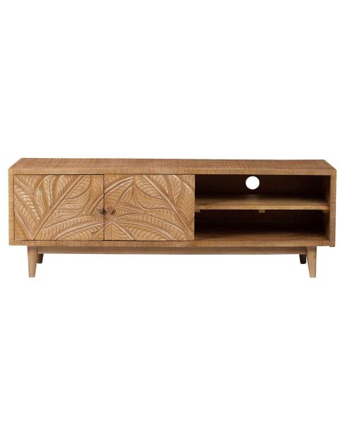 Meuble tv 2 portes 2 niches manguier floria marron - 153x45x50 cm
