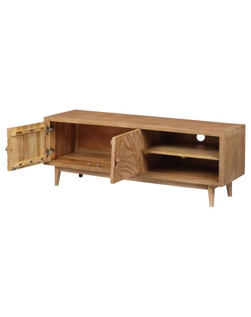 Meuble tv 2 portes 2 niches manguier floria marron - 153x45x50 cm
