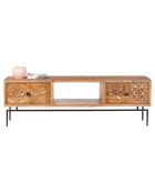 Meuble tv 2 tiroirs, 1 niche manguier Sculpture naturel - 158x50x57 cm