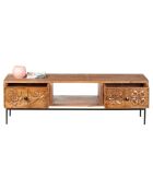 Meuble tv 2 tiroirs, 1 niche manguier Sculpture naturel - 158x50x57 cm