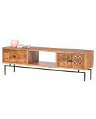 Meuble tv 2 tiroirs, 1 niche manguier Sculpture naturel - 158x50x57 cm