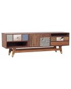 Meuble tv peau de vache bois sculpté manguier terranova marron - 160x40x50 cm