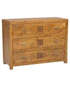 Commode bois massif strié acacia ramani marron - 110x45x82 cm