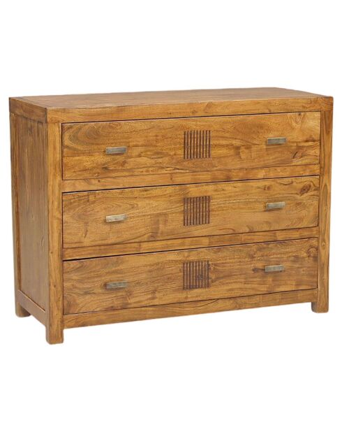 Commode bois massif strié acacia ramani marron - 110x45x82 cm