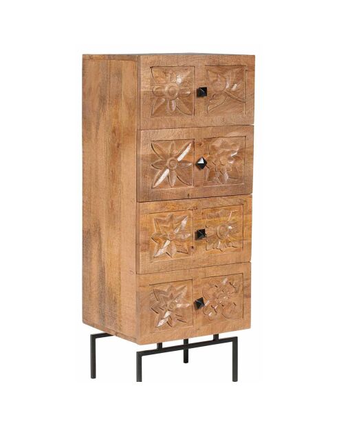 Semainier 4 tiroirs manguier sculture naturel - 45x40x115 cm