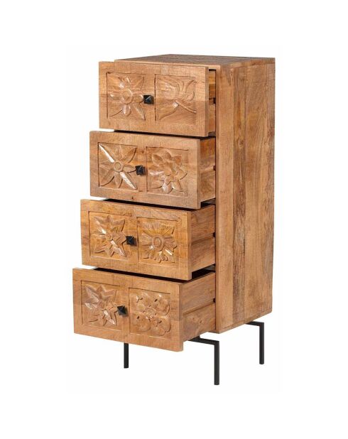 Semainier 4 tiroirs manguier sculture naturel - 45x40x115 cm