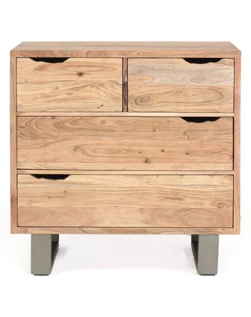 Commode 4 tiroirs en massif acacia forest brut - 85x45x85 cm