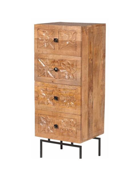 Semainier 4 tiroirs manguier sculture naturel - 45x40x115 cm