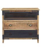 Commode 3 tiroirs bois brut et métal manguier farm marron - 100x45x90 cm