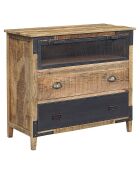 Commode 3 tiroirs bois brut et métal manguier farm marron - 100x45x90 cm
