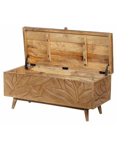 Grand coffre sculpté manguier floria marron - 100x40x45 cm